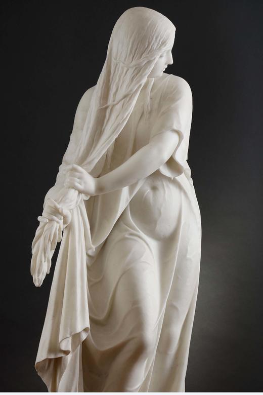 独角鹿西洋古董比利时雕塑家Charles-Auguste Fraikin签名创作人物主题卡拉拉大理石雕塑作品《海浴归来》 商品图3