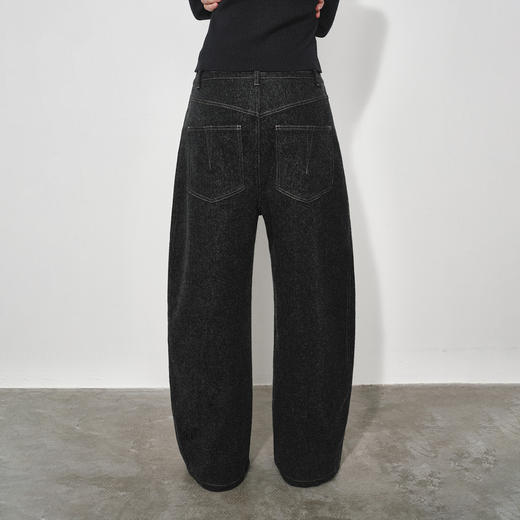 NUTH深灰色复古宽松阔腿弯刀牛仔裤女 商品图5