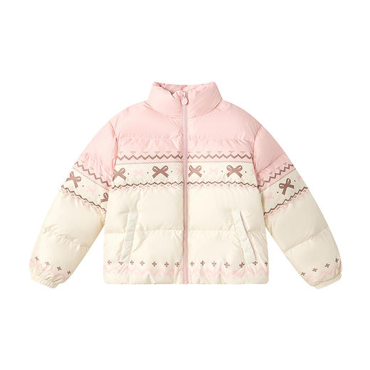 笛莎Deesha 童装女童羽绒服2025冬新款女童甜美费尔岛花纹立领羽绒服 商品图4