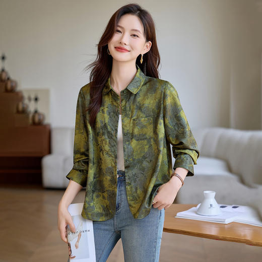 雀说新中式国风衬衫女款新款长袖轻奢高级感减龄洋气小衫AL6606 商品图2