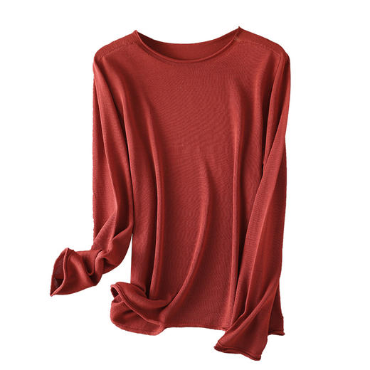 丁摩 桑蚕丝天丝无缝卷边圆领长袖打底衫CX-094 商品图5