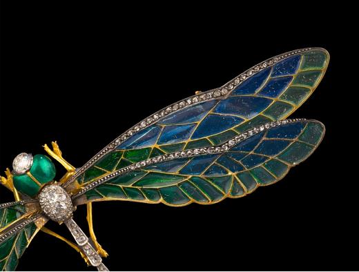 独角鹿西洋古董法国珠宝巧匠Gaston Lafitte出品新艺术风格蜻蜓造型18K黄金铂金镶嵌钻石空窗珐琅En Tremblant颤动式胸针 商品图5
