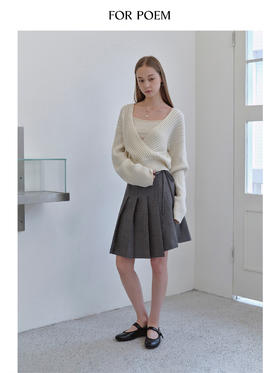 ForPoem 现货 25/FW原创设计搭片绑带两色百搭百褶裙短款A字半身裙女