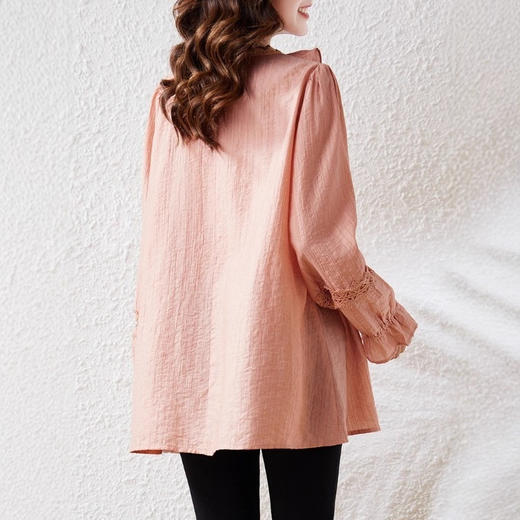 设计感小众V领荷叶边喇叭袖衬衫文艺休闲遮肉显瘦气质大码上衣女 商品图3