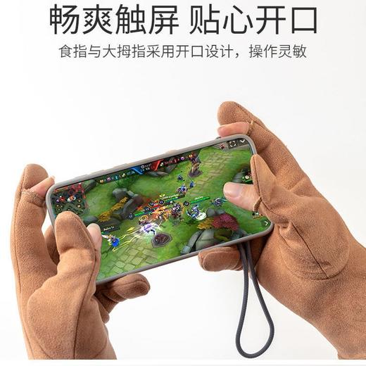 手套女冬季ins新款可爱仿鹿皮露指头触摸屏开车防风防寒细绒保暖 商品图3
