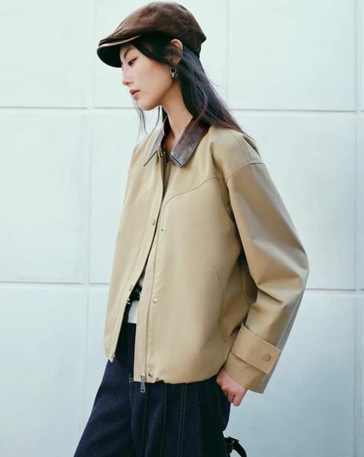 新品秋季MIU风皮翻领夹克简约精炼风衣外套 商品图3