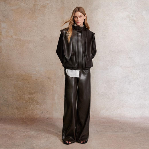 C+IMPRESS/西嘉酷飒新主张 连帽系结设计感两穿蛋白皮外套女皮衣 商品图2