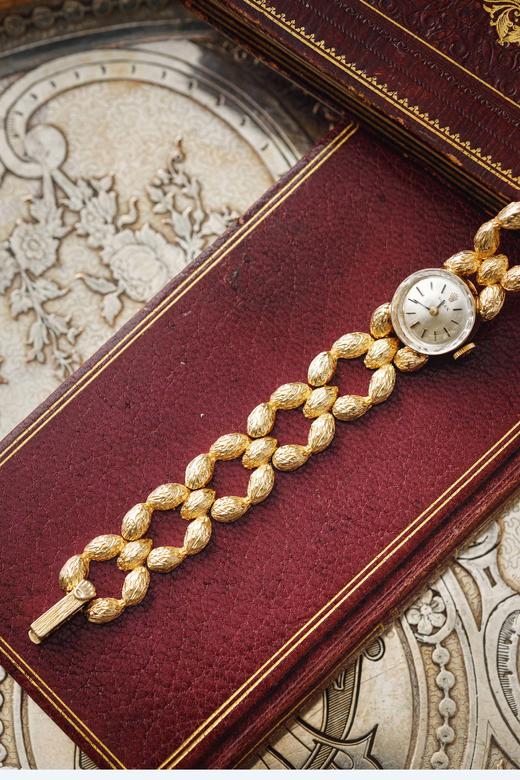 【已售】独角鹿西洋古董瑞士顶级钟表品牌劳力士Rolex出品编织纹理14K黄金精雕表带嵌水晶装饰表盘女士腕表 商品图3