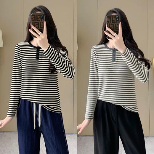 【169元2件】女士针织条纹磨毛圆领T恤打底衫【FF25806】 商品图0