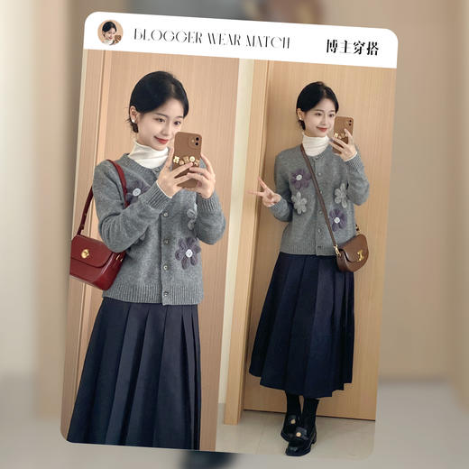 【周四狂欢价】熙世界仿牛绒立体花朵毛衣开衫女2025秋冬新款软糯灰色针织短外套 商品图4