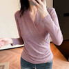 KQL311H9120 2025年秋季新款V领烫钻修身长袖洋气T恤百搭纯欲风抗起球显瘦小衫 商品缩略图3