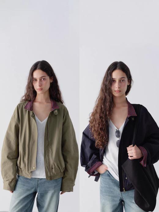 shyshystill/shy202411006/大廓形立领格纹拼色纯棉休闲夹克 商品图0