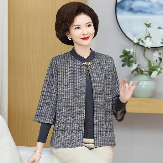 W050-3116真两件套-90-168春秋新品妈妈装两件套宽松中老年针织套装外套秋季上衣毛衣女 商品图2
