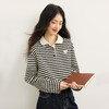 【09/10新品】熙世界航海系复古条纹POLO领T恤女长袖休闲翻领上衣2025秋季新款 商品缩略图3