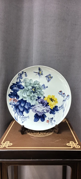 釉下彩《花开富贵》赏盘