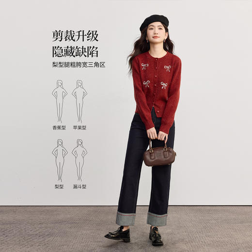 【09/10新品】熙世界莱赛尔翻边直筒牛仔裤女2025秋季新款宽松阔腿九分烟管裤子 商品图2