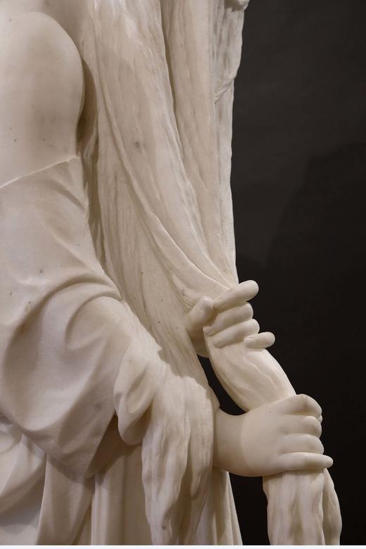 独角鹿西洋古董比利时雕塑家Charles-Auguste Fraikin签名创作人物主题卡拉拉大理石雕塑作品《海浴归来》 商品图5