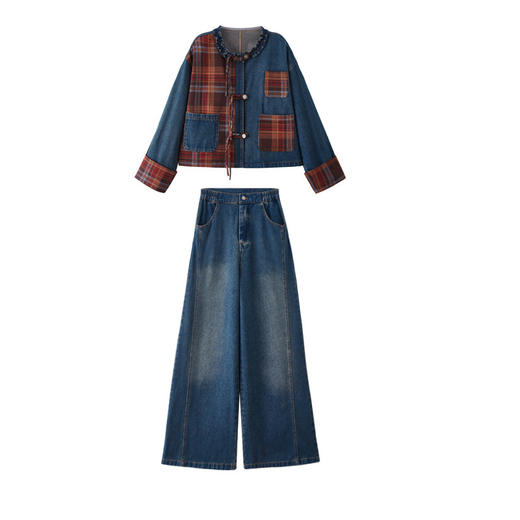 HR XPH5891韩版拼接钉珠设计感小香风套装 商品图4