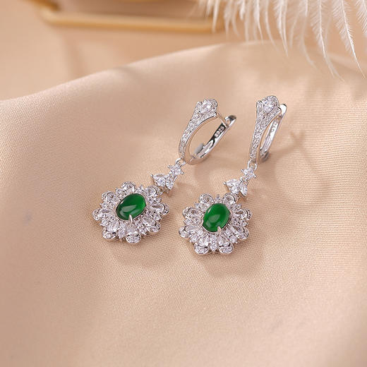 【太阳花】S925纯银翡翠绿翡翠复古蛋面耳环【CW-EJ00506】 商品图1
