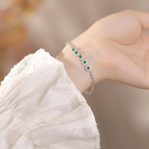 【烟雨点翠】S925纯银翡翠几何圆珠手链【CW-SL11765】 商品图3