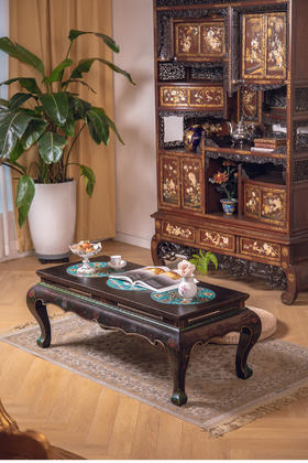 独角鹿西洋古董中国古董嵌仙鹤及宝相花纹掐丝珐琅装饰花卉主题彩漆描金实木矮几古董家具