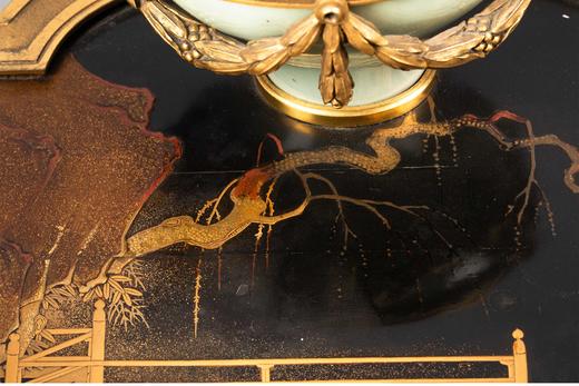 独角鹿西洋古董1880年代法国出品东方主义风格奇石枯木主题金漆莳绘面板装饰苕莨卷叶纹铜鎏金精雕嵌青瓷墨水台 商品图5