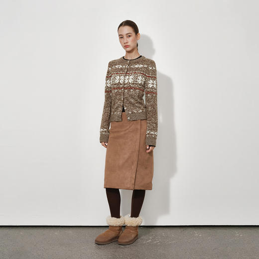 NUTH 美利奴羊毛费尔岛提花修身短款针织开衫女 棕咖色 商品图3