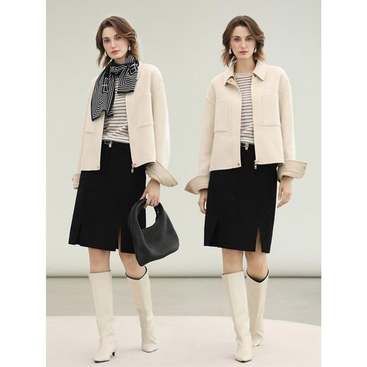 COCOBELLA手工双面呢短款羊毛外套女秋冬休闲毛呢大衣WL3219 商品图2