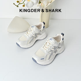 经典鲨2025秋专柜新款牛皮革网面透气舒适系带拼色休闲鞋女KW160-537231