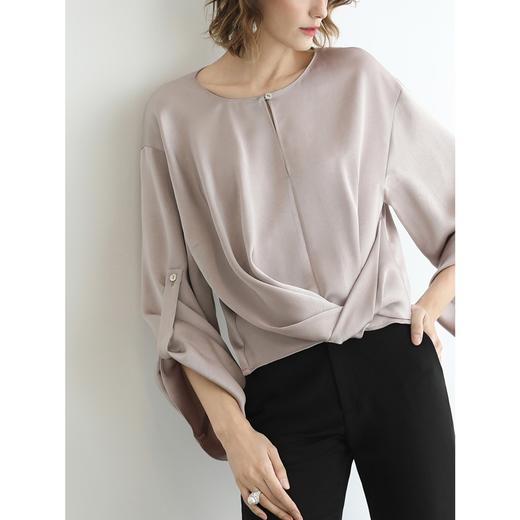 COCOBELLA设计感衬衫女秋通勤仿醋酸粉色衬衣缎面上衣SR3199 商品图1