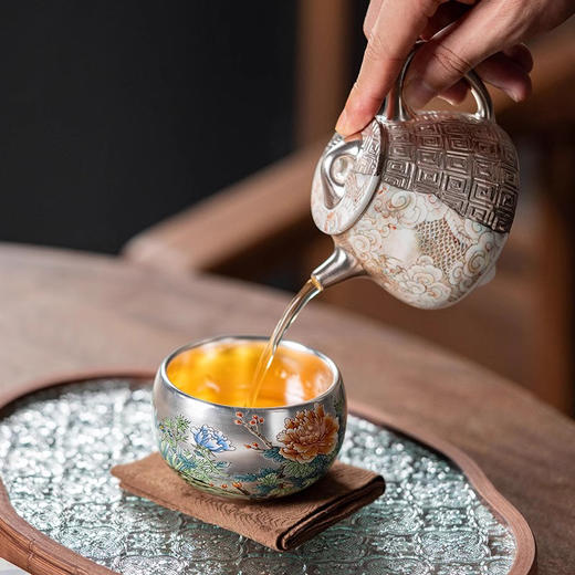 花开富贵银瓷杯足银999 商品图3