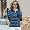 雀说新款棉长袖t恤女条纹连帽拉链口袋宽松秋款女式上衣AL82533 商品缩略图4