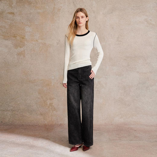 C+IMPRESS/西嘉天丝羊毛 撞色圆领复古显瘦针织衫女秋季新款上衣 商品图2