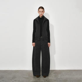 NUTH深灰色复古宽松阔腿弯刀牛仔裤女