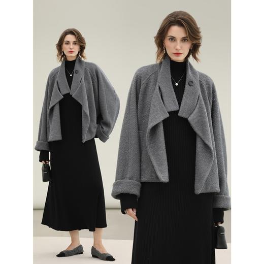 COCOBELLA气质灰短款休闲羊毛大衣2025冬新款毛呢外套WL3203 商品图2
