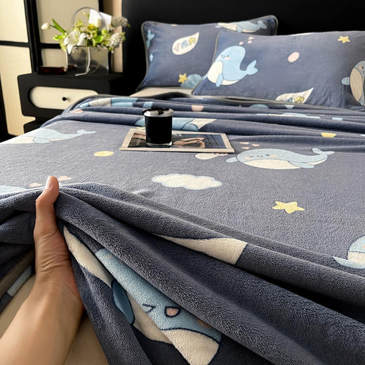 自然醒A类纯色印花高克重加厚保暖包边牛奶绒床单单件加绒冬天绒毯法兰绒学生防滑珊瑚绒毛毯QJ 商品图10