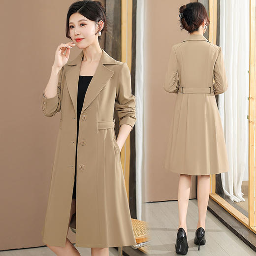 QYM MD25216-Y西装领单排扣风衣收腰外套长款大衣 商品图0