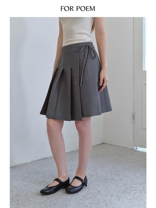 ForPoem 现货 25/FW原创设计搭片绑带两色百搭百褶裙短款A字半身裙女 商品图3