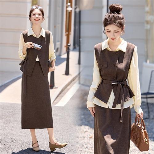 老钱风时尚显瘦马甲衬衣半身裙三件套CPYY8163 商品图2