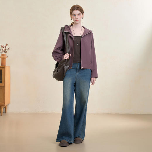 西遇韩系格纹拼接连帽外套女秋季宽松显瘦休闲百搭短款上衣V3151248 商品图1