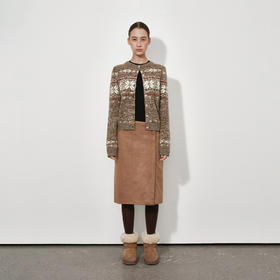 NUTH 美利奴羊毛费尔岛提花修身短款针织开衫女 棕咖色