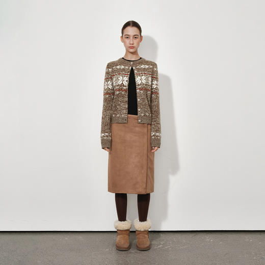 NUTH 美利奴羊毛费尔岛提花修身短款针织开衫女 棕咖色 商品图0