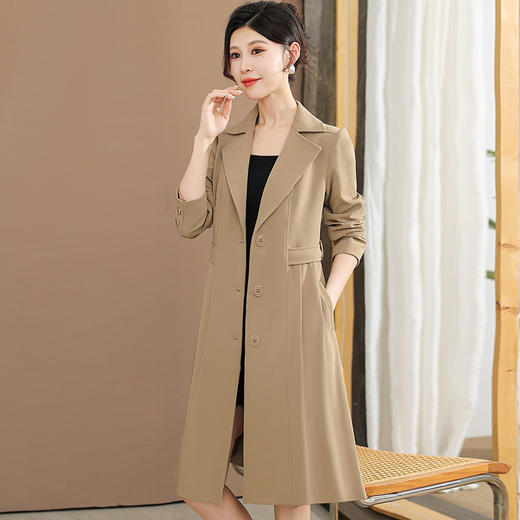 QYM MD25216-Y西装领单排扣风衣收腰外套长款大衣 商品图4