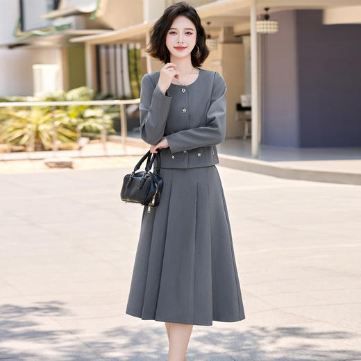 时尚休闲套装春秋新款立体花朵装饰短外套半裙两件套裙LT9672 商品图0