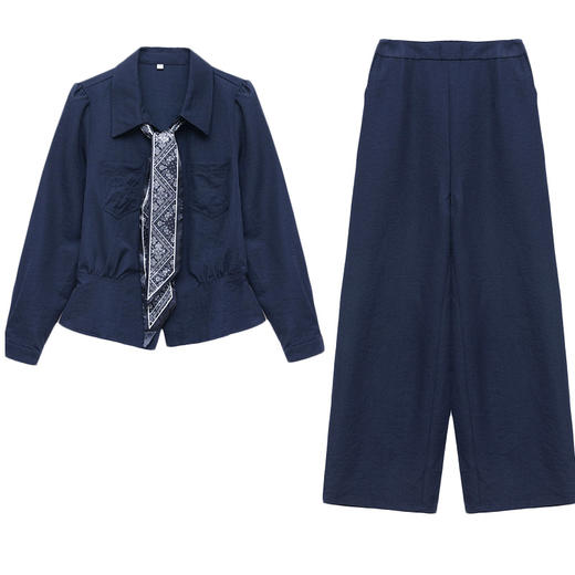 QYM 54C2509 -Y时尚套装丝巾领衬衫阔腿裤两件套 商品图4