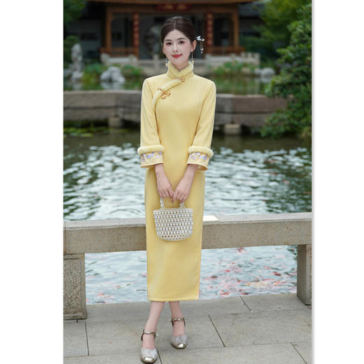 SKY 901472新中式改良旗袍加绒加厚气质旗袍 商品图3