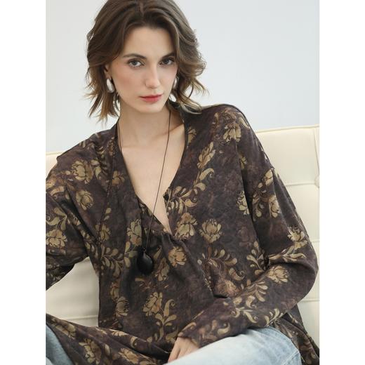 COCOBELLA早秋侘寂风荡领衬衫女不对称荷叶边长款衬衣SR3217 商品图3