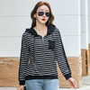 雀说新款棉长袖t恤女条纹连帽拉链口袋宽松秋款女式上衣AL82533 商品缩略图1