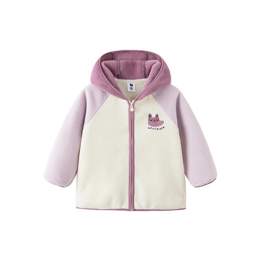 迷你巴拉男女童连帽外套宝宝抗静电摇粒绒毛绒插肩袖绣花上衣 商品图4