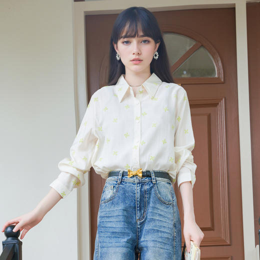 谜底花色衬衫长袖女2025秋季新款通勤复古印花亲肤衬衣257MC7855 商品图0